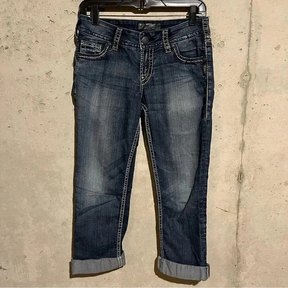 Silver Jeans Denim - Silver Suki Capri Jeans Womens 27 Blue Low Rise Crop Cuffed Denim Thick Stitch